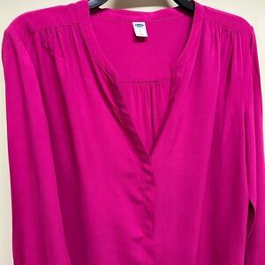 Old Navy-large, Pink Ruched Mandarin Collar Blouse
